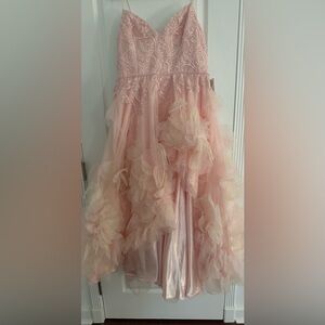 Mac Duggal Pink High Low Dress with Floral Details